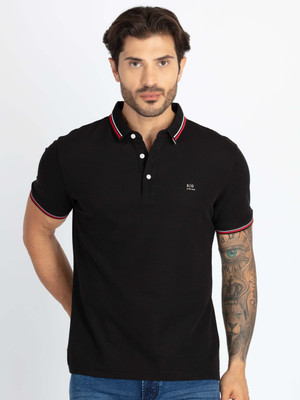 Status Quo Solid Men Polo Neck Black T-Shirt