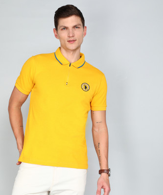 U.S. POLO ASSN. Solid Men Polo Neck Yellow T-Shirt