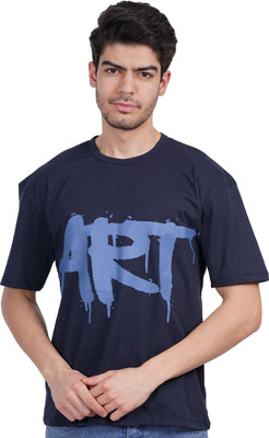 Styvibe Typography Men Round Neck Navy Blue T-Shirt