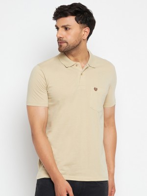 DUKE Solid Men Polo Neck Beige T-Shirt