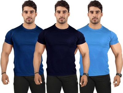 UDI n ADI Solid Men Round Neck Dark Blue, Light Blue T-Shirt