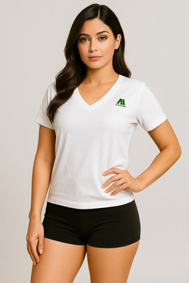 ANTUM Solid Women V Neck White T-Shirt