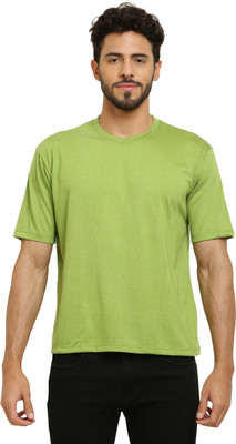 CANIDAE Solid Men Round Neck Light Green T-Shirt