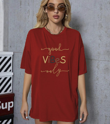 Calm Down Printed Women Round Neck Red T-Shirt