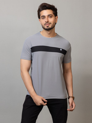 M TEX Solid Men Polo Neck Grey T-Shirt