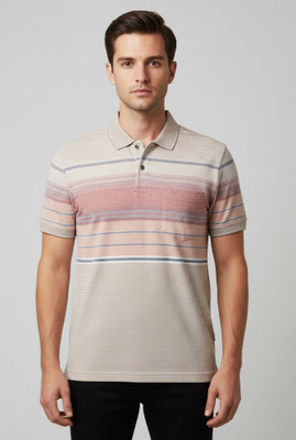 FA21 CLOTHING Striped Men Polo Neck Beige T-Shirt
