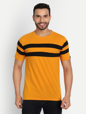 Polo Plus Striped Men Round Neck Yellow T-Shirt