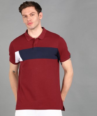 Urbano Fashion Colorblock Men Polo Neck Maroon T-Shirt