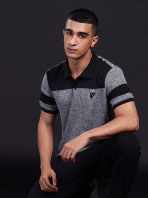 TECHNOSPORT Colorblock Men Polo Neck Grey T-Shirt