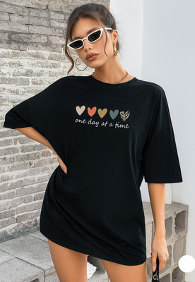 Brokee Graphic Print, Typography Women Round Neck Black T-Shirt