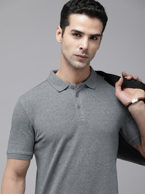Roadster Solid Men Polo Neck Grey T-Shirt