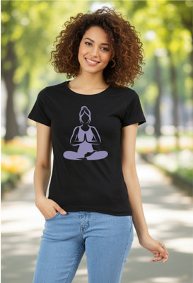 RS Print Printed Women Round Neck Black T-Shirt