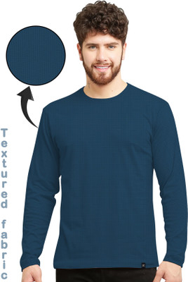 ZIMX Self Design Men Round Neck Blue T-Shirt