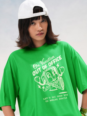 Tokyo Talkies Printed Women Round Neck Green T-Shirt