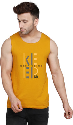 SLOWLORIS Typography Men Round Neck Yellow T-Shirt