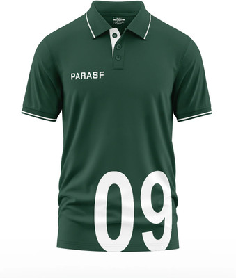 Warriorworld Solid, Printed Men Polo Neck Green T-Shirt