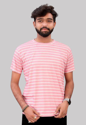 pals enterprise Striped Men Round Neck Black T-Shirt