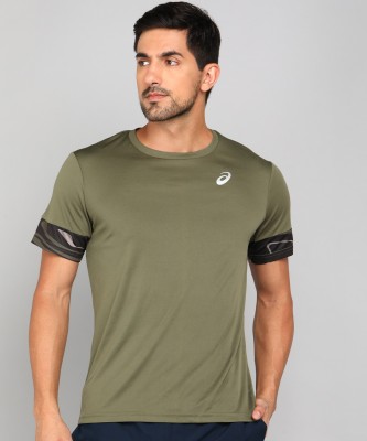 Asics Solid Men Round Neck Green T-Shirt