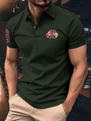 AIN6 Solid Men Polo Neck Dark Green T-Shirt