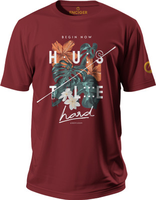 Enciger Printed Men Round Neck Maroon T-Shirt