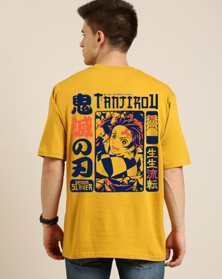 Clickwell Trend Printed, Typography Men Round Neck Yellow T-Shirt