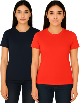 Expert Choice Solid Women Round Neck Multicolor T-Shirt