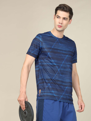 TECHNOSPORT Printed Men Crew Neck Dark Blue T-Shirt