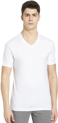 JOCKEY Solid Men V Neck White T-Shirt