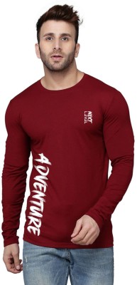 SLOWLORIS Typography Men Round Neck Maroon T-Shirt