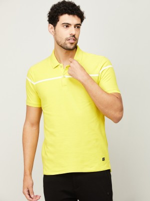 Fame Forever by Lifestyle Solid Men Polo Neck Yellow T-Shirt