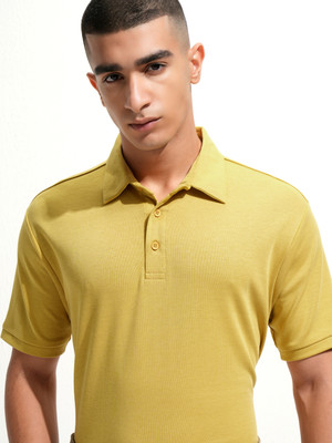 HIGHLANDER Solid Men Polo Neck Yellow T-Shirt