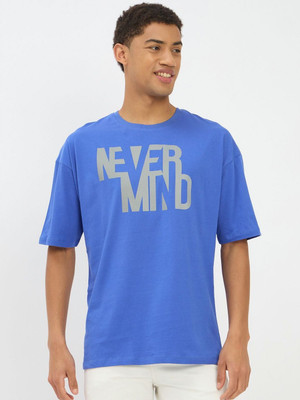 Mast & Harbour Printed Men Round Neck Blue T-Shirt