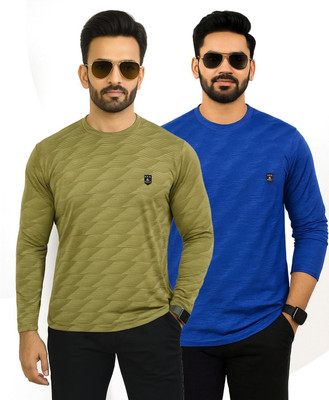 AVOLT Printed Men Round Neck Green, Blue T-Shirt