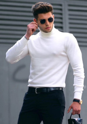 Aaradhana Solid Turtle Neck Casual Men White Sweater