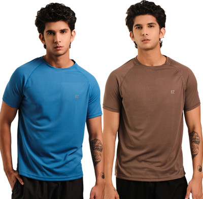 Sirtex Eazy Solid Men Round Neck Blue, Grey T-Shirt