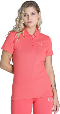 PUMA Solid Women Polo Neck Pink T-Shirt
