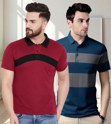 BELACHY Colorblock Men Polo Neck Red T-Shirt