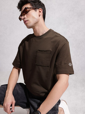 WROGN Solid Men Round Neck Green T-Shirt