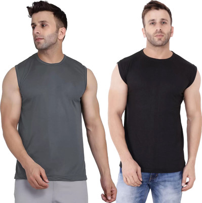 Moordale Fab Solid Men Round Neck Grey, Black T-Shirt