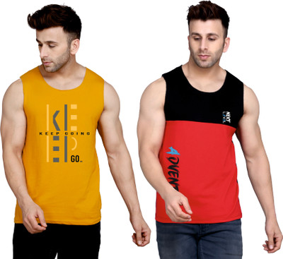 SLOWLORIS Printed Men Round Neck Red, Black, Yellow T-Shirt
