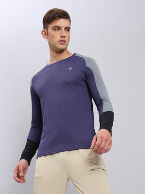 TECHNOSPORT Colorblock Men Round Neck Blue T-Shirt