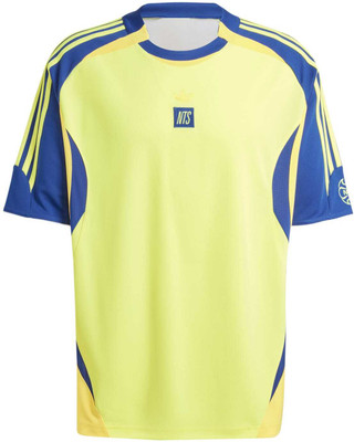 ADIDAS Striped Men Round Neck Blue T-Shirt