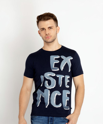 Status Quo Typography Men Round Neck Blue T-Shirt