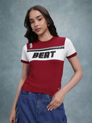 Roadster Printed Women Round Neck Red T-Shirt