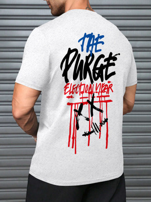 Triptee Printed Men Round Neck Silver T-Shirt