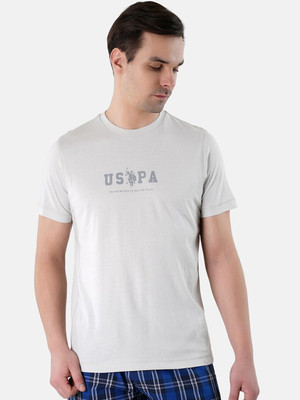 U.S. POLO ASSN. Printed Men Round Neck Grey T-Shirt