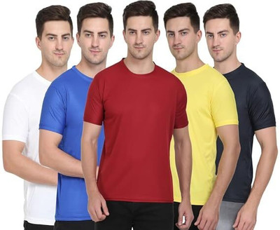P collection Solid Men Round Neck White, Maroon, Blue, Yellow, Black T-Shirt