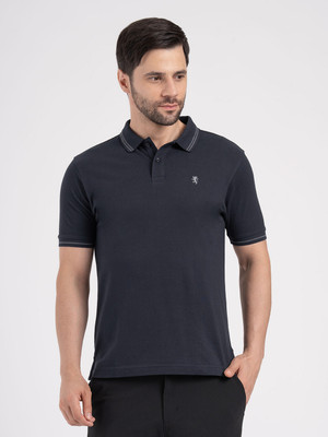 RED TAPE Self Design Men Polo Neck Navy Blue T-Shirt