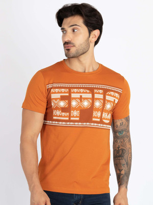Status Quo Printed, Typography Men Round Neck Brown T-Shirt
