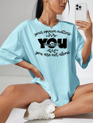 Styliciity Printed Women Round Neck Blue T-Shirt